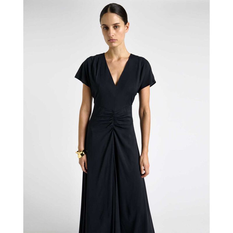 Cue Ink Stretch Viscose Gathered Front Midi Dress image number 2